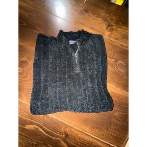 Knightsbridge Mens XL Black Ribbed‎ Chenille Quarter Zip Pullover Sweater